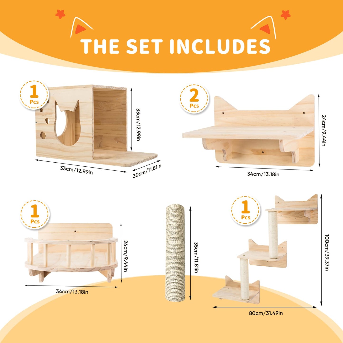 Cat Wall Shelves, Cat Wall Furniture Set, Cat Shelves and Perches for Wall, Cat Climbing Shelf Playground Set, Cat Scratching Post with 3 Steps Wall