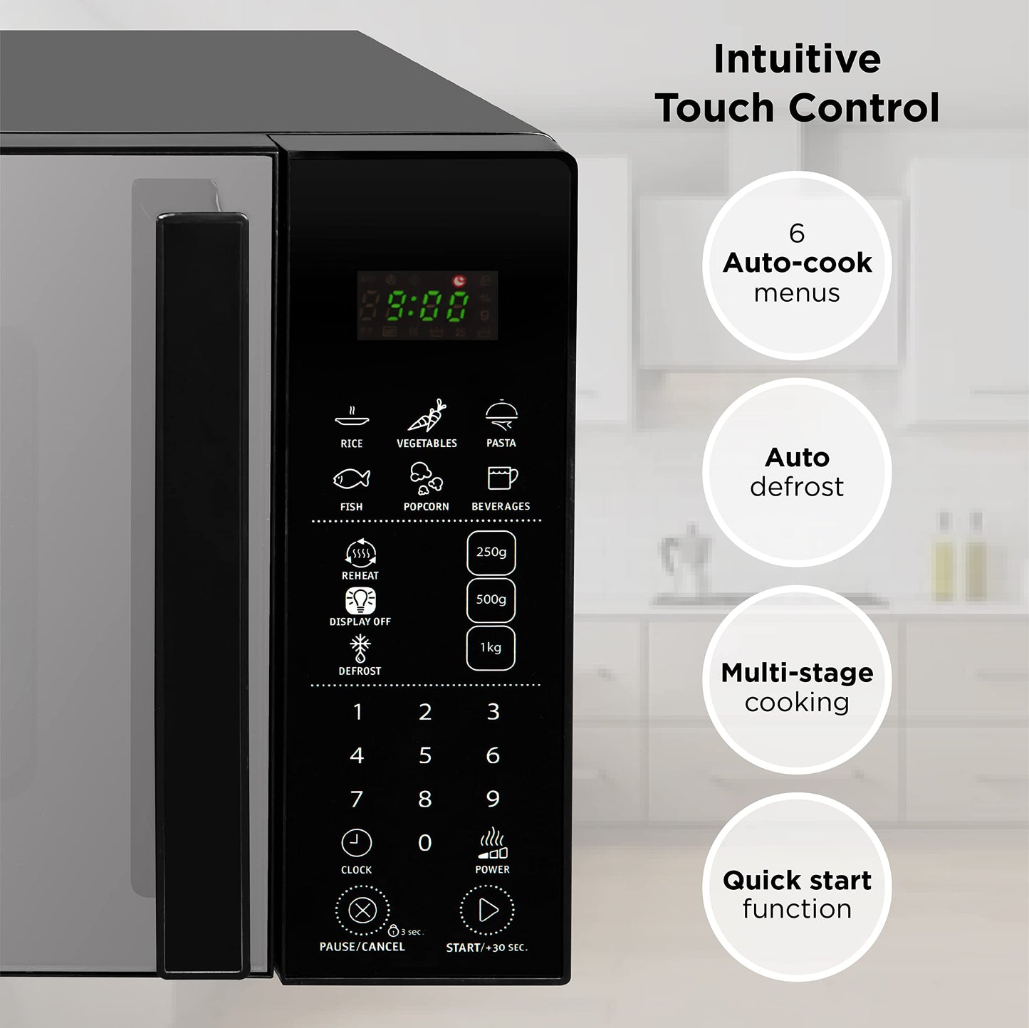Russell Hobbs RHMT2004B 20 L 800 W Touch Control Digital Solo Microwave in Black with 10 Power Levels, 6 Auto Cook Menus, Defrost Control, Clock and