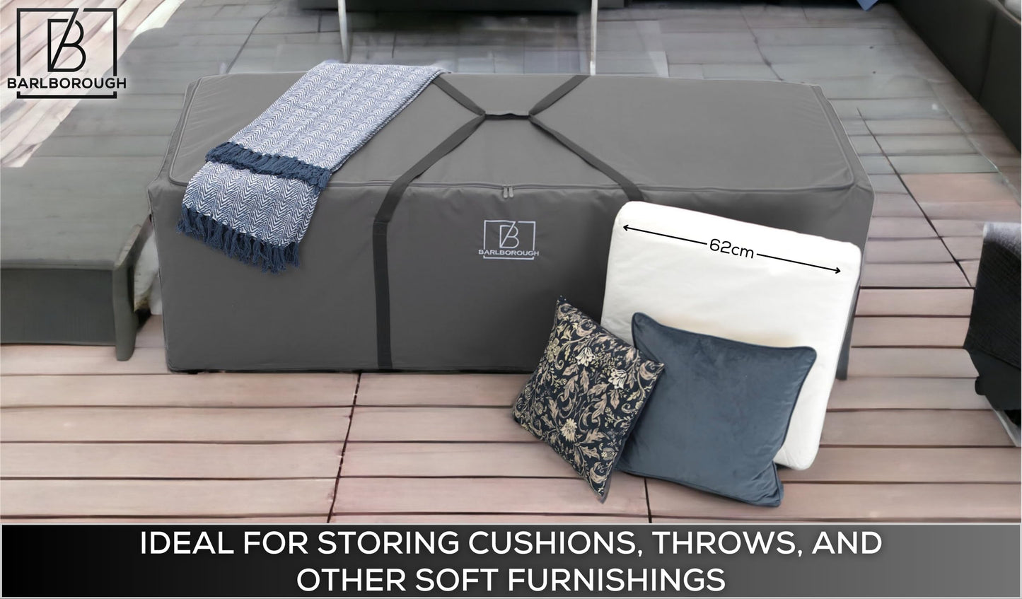 Barlborough Garden Cushion Protective Storage Bag Cover | XLarge 200 x 75 x 60cm | For Outdoor Furniture Sofa Cushions Grey