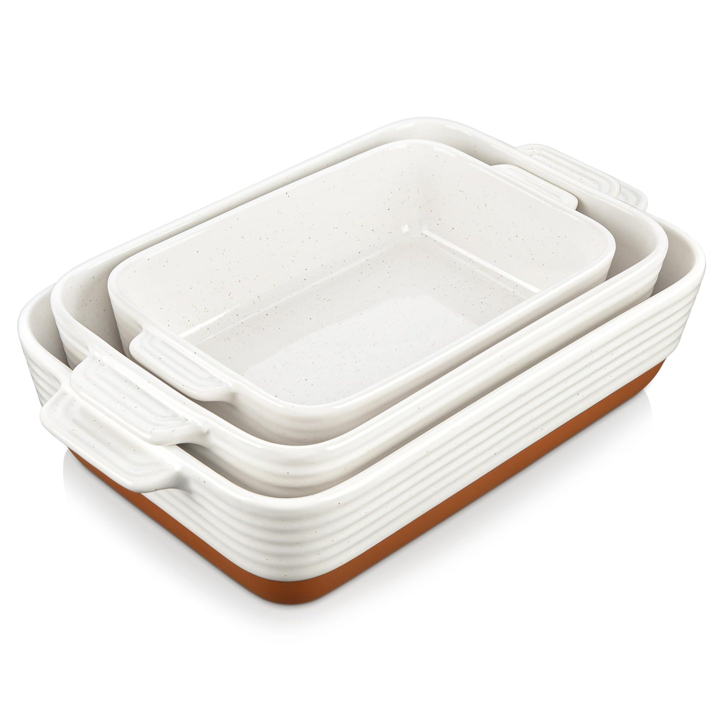 MALACASA Casserole Dishes for Oven, Ceramic Baking Dishes Set of 3, 1.45/2.7/3.8L Rectangular Baking Pan Set, Deep Lasagna Pan with Handles, Khaki
