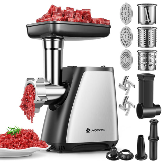 AAOBOSI Electric Meat Grinder, 4-in-1 Meat Mincer Machine [2800W Max] with 3 Slice, Shred Blades, 2 Blades, 3 Plates, Sausage Stuffer, Kubbe Kit, for