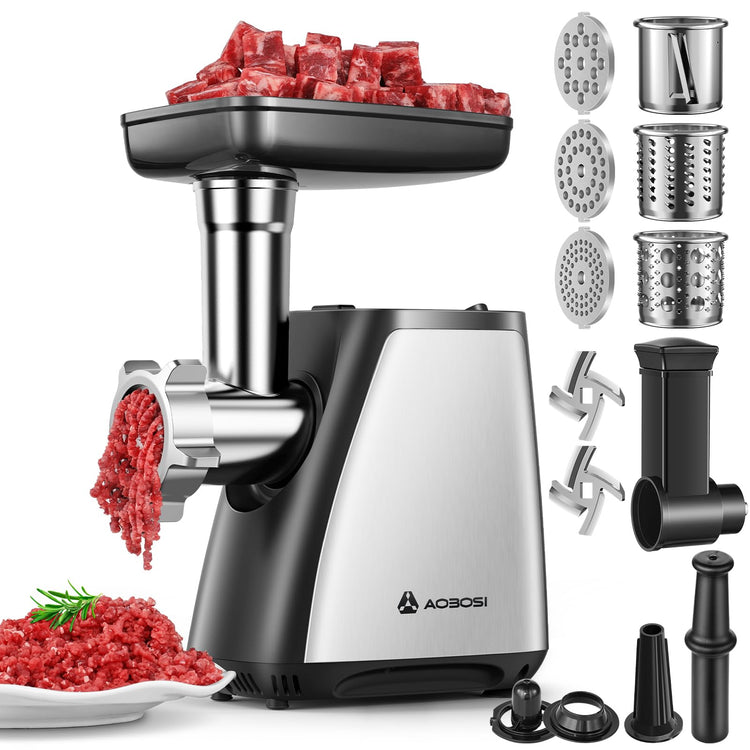 AAOBOSI Electric Meat Grinder, 4-in-1 Meat Mincer Machine [2800W Max] with 3 Slice, Shred Blades, 2 Blades, 3 Plates, Sausage Stuffer, Kubbe Kit, for