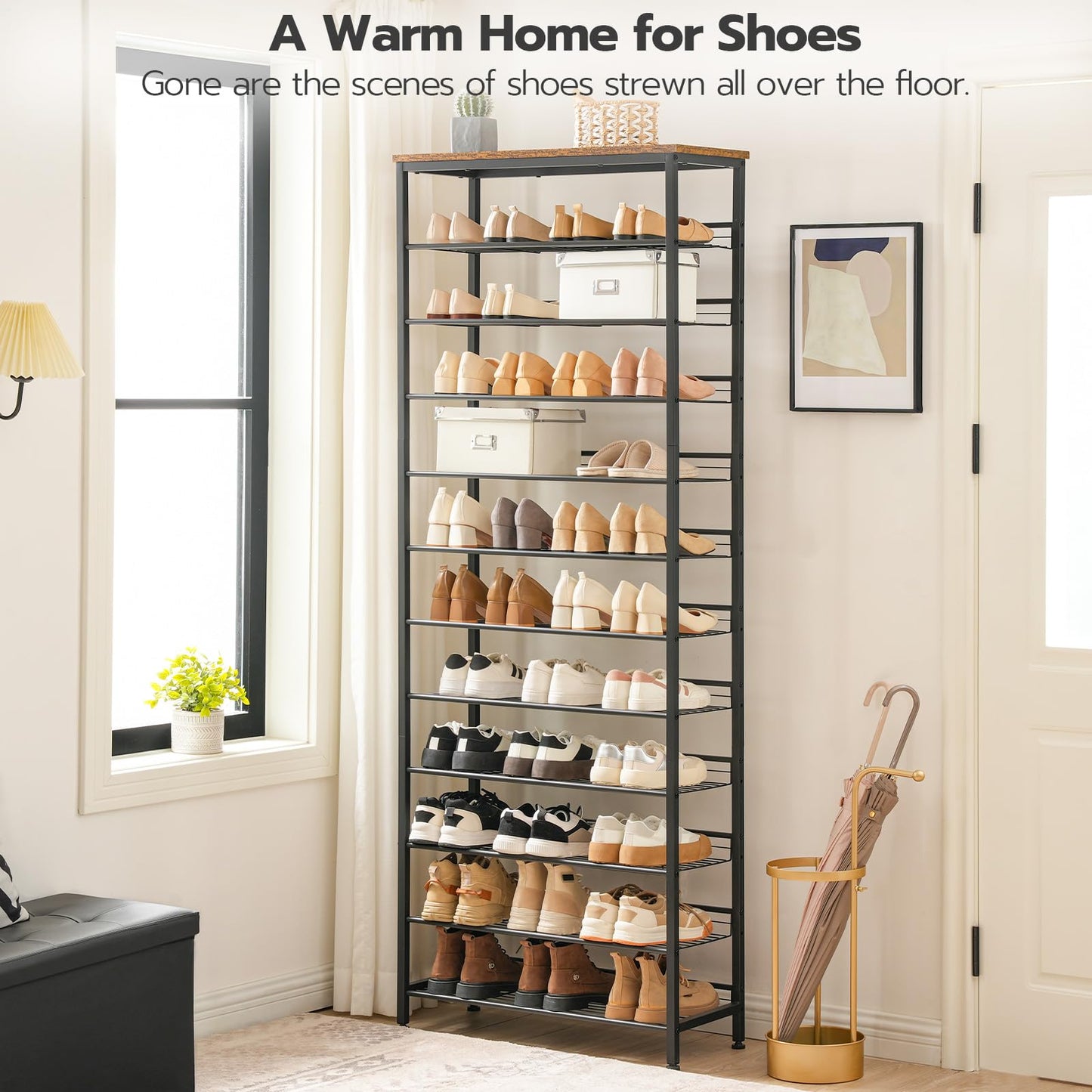 HOOBRO Shoe Rack Tall, Large Capacity Shoe Storage Organizer, 12-Tier Shoe Rack for 44-55 Pairs of Shoes, 75 x 28.5 x 194.5cm, Adjustable Metal