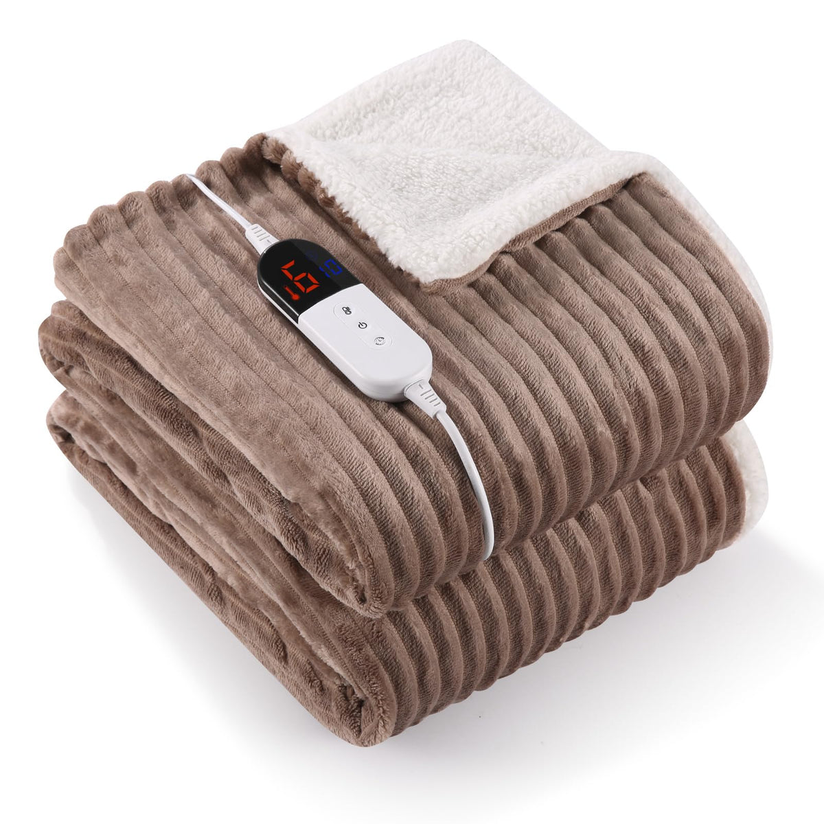 CURECURE Electric Heated Blanket Throw, Soft Ribbed Flannel and Sherpa Heated Blanket, 180 X 130cm, 6 Heat Settings & 1-10 Hours Automatic Timer, Home