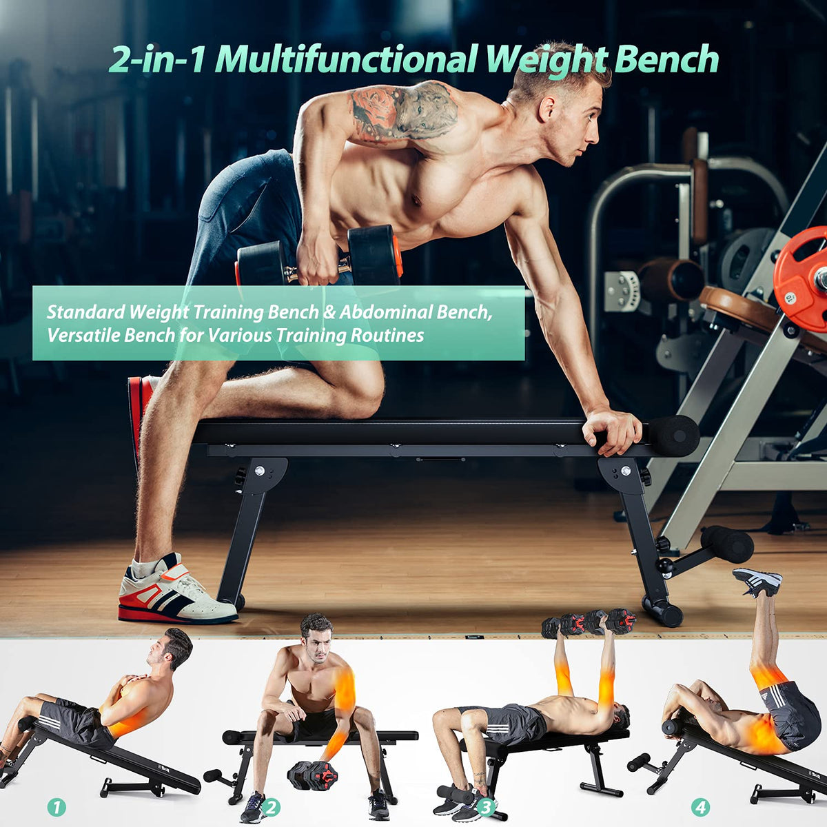 Foldable Flat Weight Bench Sit up Abdominal Bench Gym Fitness Exercise Workout Decline Incline Bench Press