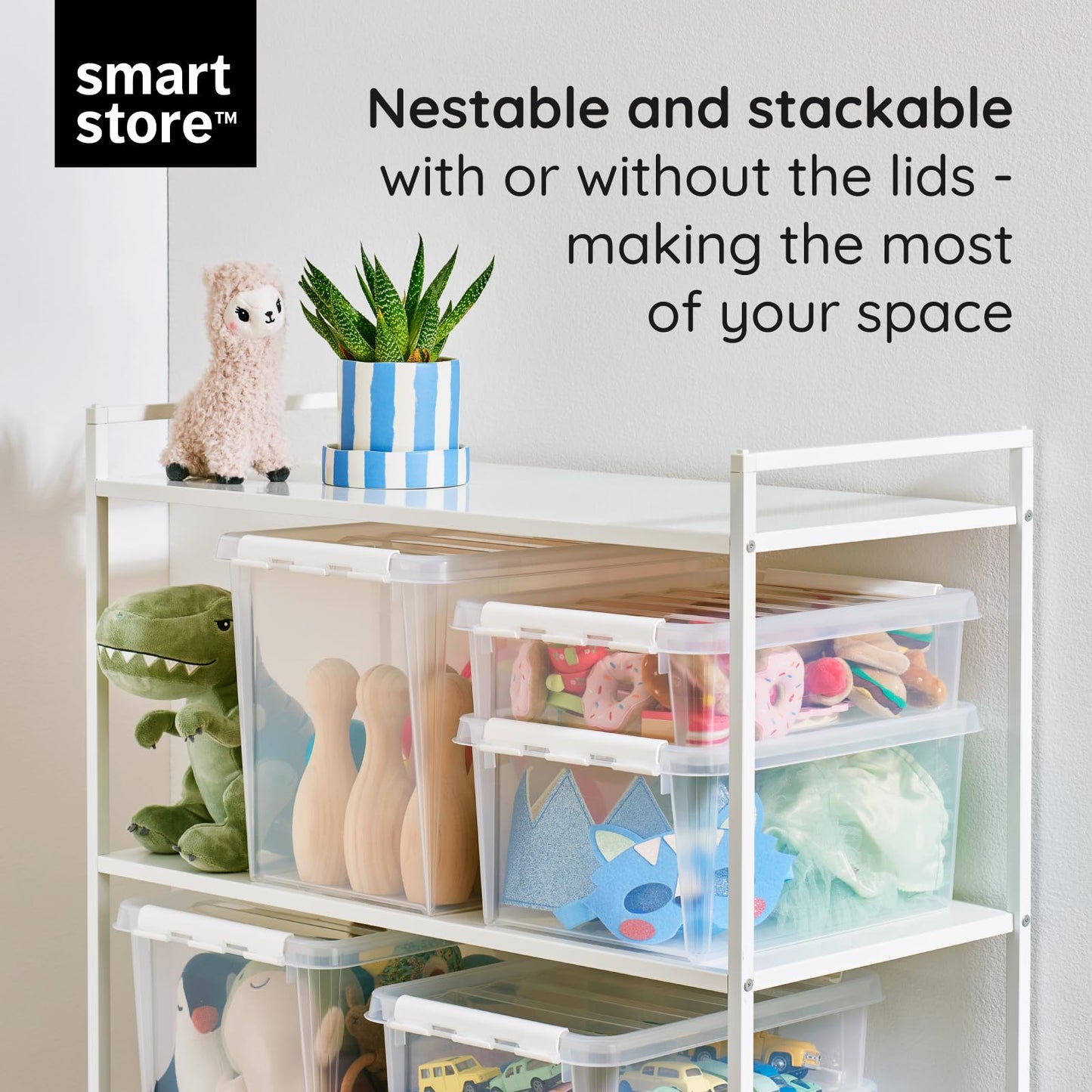 SmartStore 14L Plastic Storage Boxes with Lids - Set of 10 - Transparent - Stackable and Nestable - 10 Year Guarantee- Food Safe and BPA Free -White