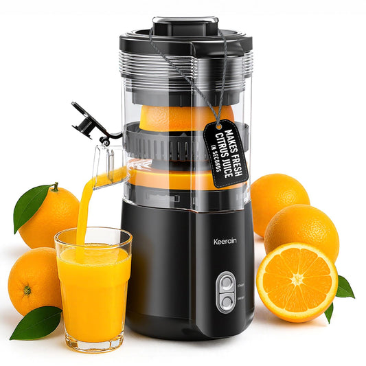 Keerain Electric Citrus Juicer Machine, Automatic Orange Lemon Lime Juicer with Cleaning Brush, Compact Fruit Juicer Squeezer for Efficient Juicing