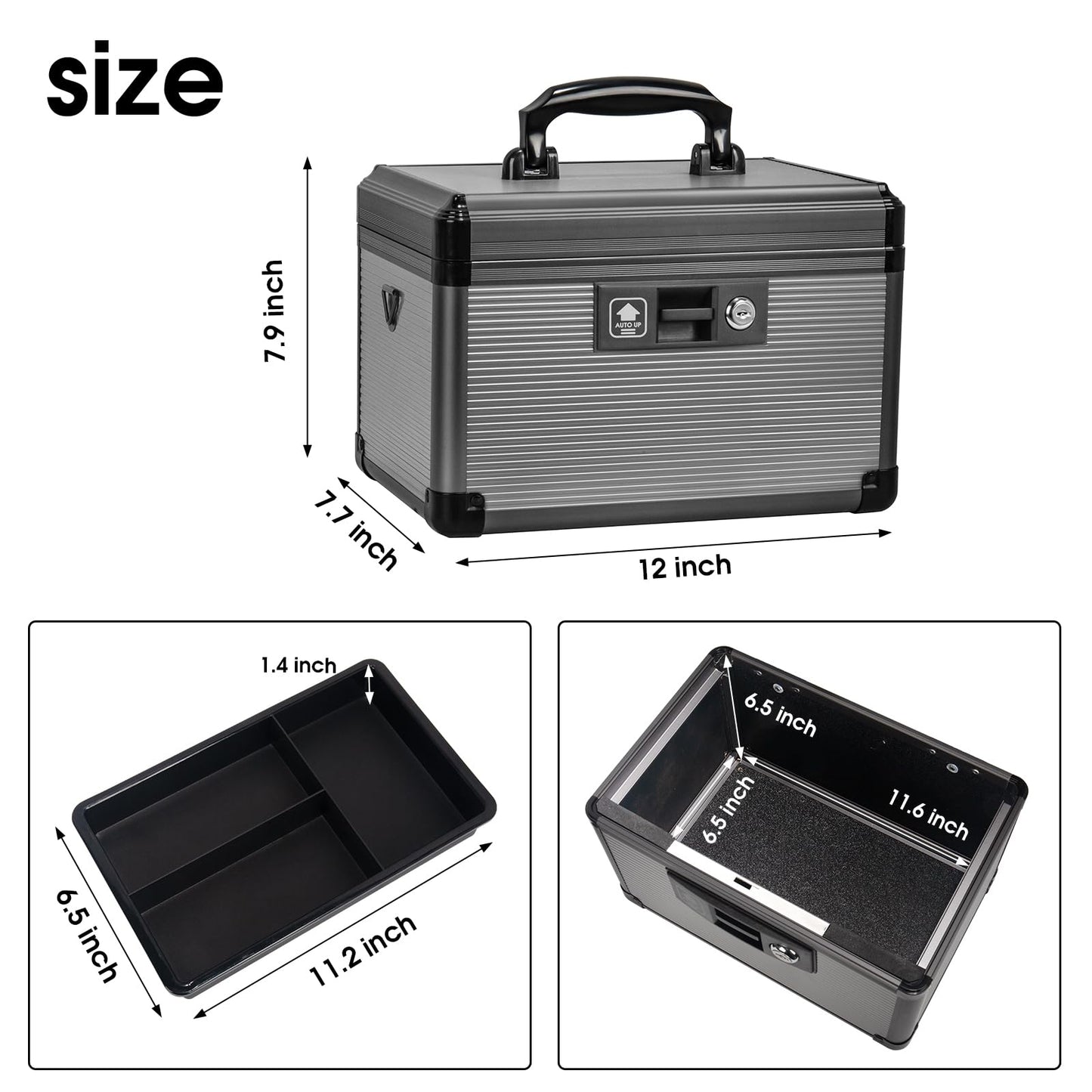 ZORVIDSON Medicine Lock Box with Key,Portable Medication Lock Box with Removeable Tray, Medicine Storage Box for Home (Black, Medium)