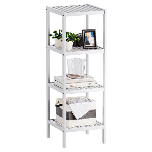 SMIBUY Bathroom Storage Shelf, 4-Tier Bamboo Rack Organizer, Multifunctional Shelving Unit for Living Room Bedroom Kitchen White