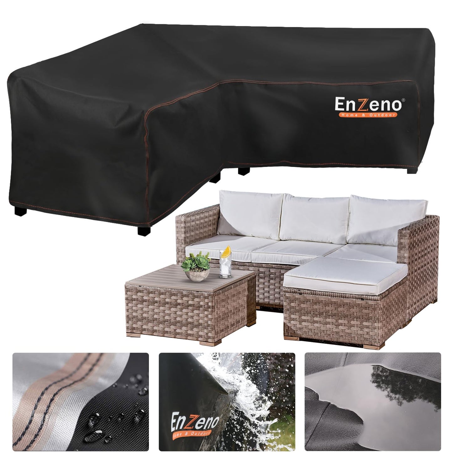 Enzeno V-Shape Garden Furniture Covers waterproof, 420D Oxford Fabric corner outdoor sofa cover, Garden Rattan Sofa Cover with Waterproof Tape
