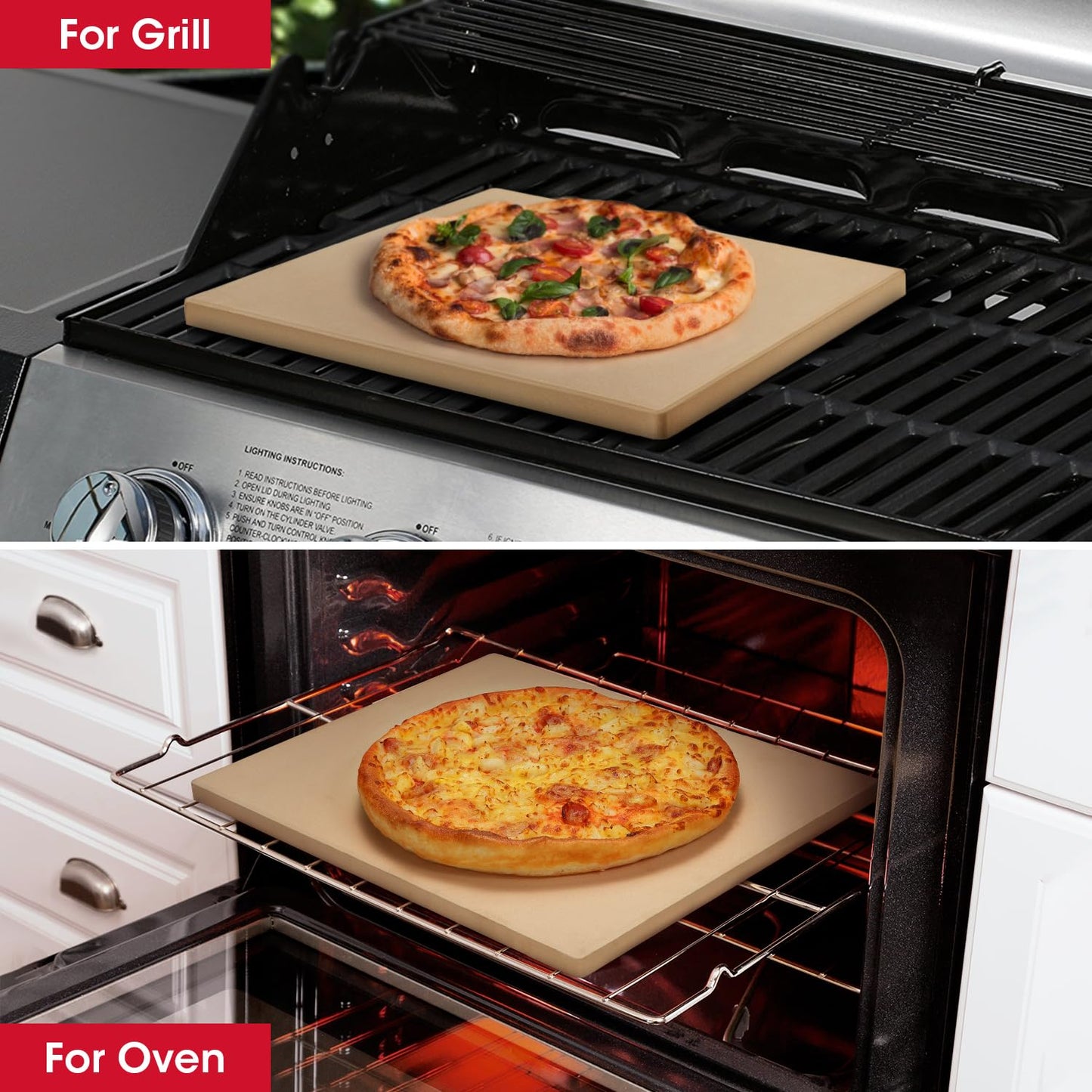 Unicook Square Pizza Stone 30.5cm, Heavy Duty Ceramic Baking Stone for Oven, BBQ and Grill, Ideal for Making Crisp Crust Pizza, Bread, Cookies and