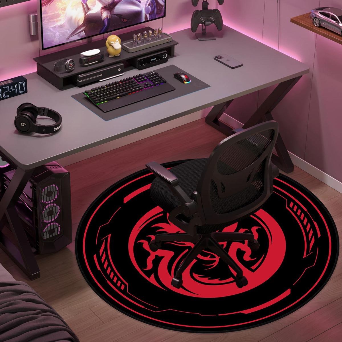 Raoot Office Chair Mat for Carpeted and Hardwood Floor Gaming Chair Mat 120 cm Round Floor Mats for Gaming Room Home Office