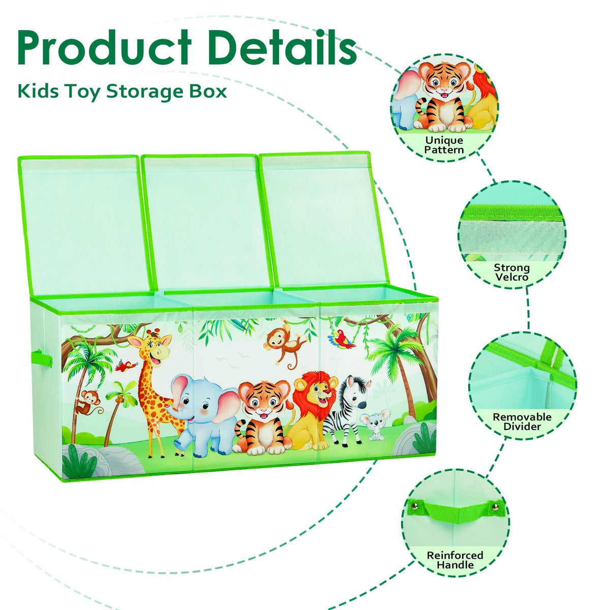 Decalsweet Jungle Animal Extra Large Kids Toy Storage Box with Lid,Foldable Oxford Toy Storage Organizer Box for Girls Boys-963240cm-Lightweight Toy