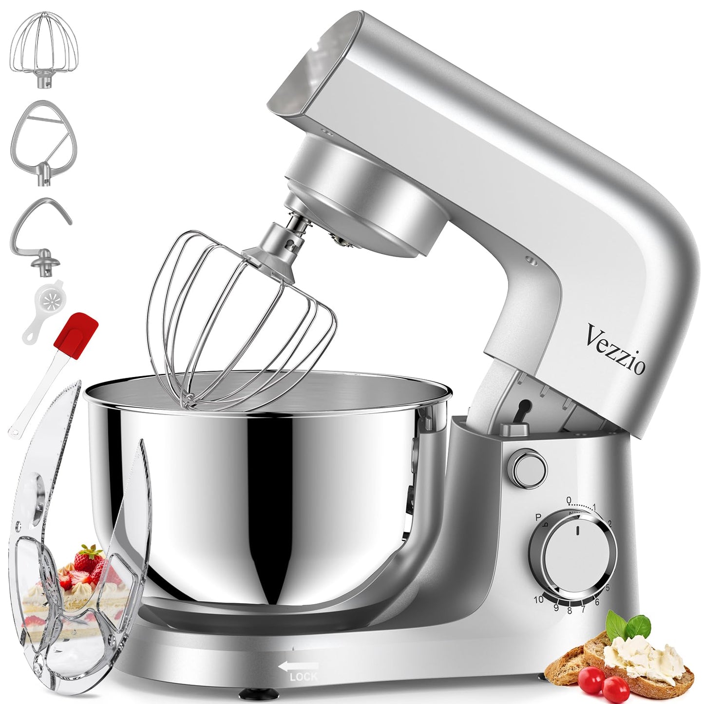 Vezzio Small Stand Mixer,4.5 liters Food Mixers for Baking,1500W 10-Speed Kitchen Cake Mixers,Electric Kitchen Mixers with Small form-factor, Easy to