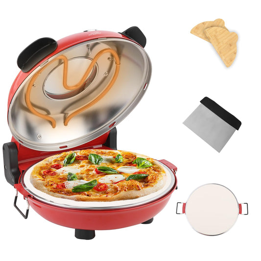 YIBAKE Pizza Maker Electric, 4-Min-Pizza in 1200W Pizza Oven, 31cm Refractory Stone Plate, Max 420 Pizza Maker with 5 Cooking Levels, inkl. Pizza