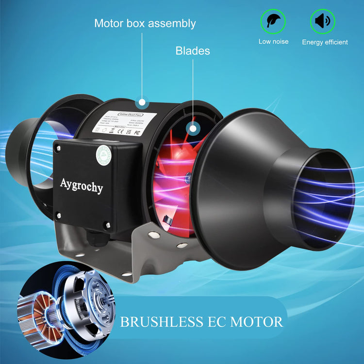 Aygrochy Quiet 4 Inch Inline Fan with Variable Speed Controller, Using for Heating Cooling Booster, Grow Tents, Hydroponics,Home use Ventilation and