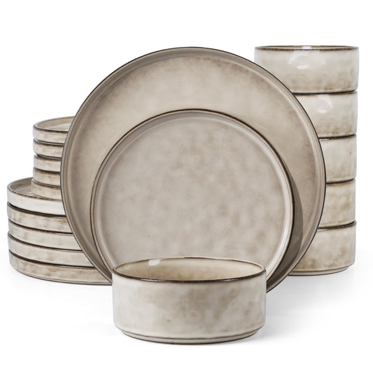 Homikit Dinner Sets for 6 People, 18-Piece Dinnerware Reactive Glaze Stoneware Set, Round Plates and Bowls for Home Kitchen, Chip & Scratch Resistant,