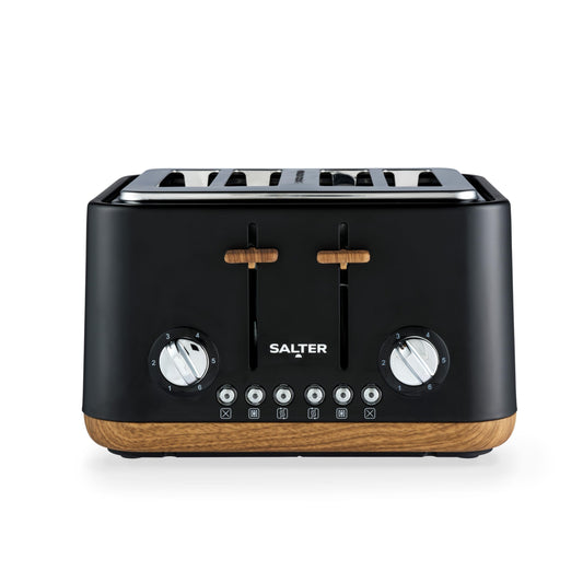 Salter EK5823BLK Toronto 4-Slice Toaster  Wide Slots, 6 Browning Levels, Removable Crumb Tray, Defrost, Reheat, Cancel, Self-Centring Function,