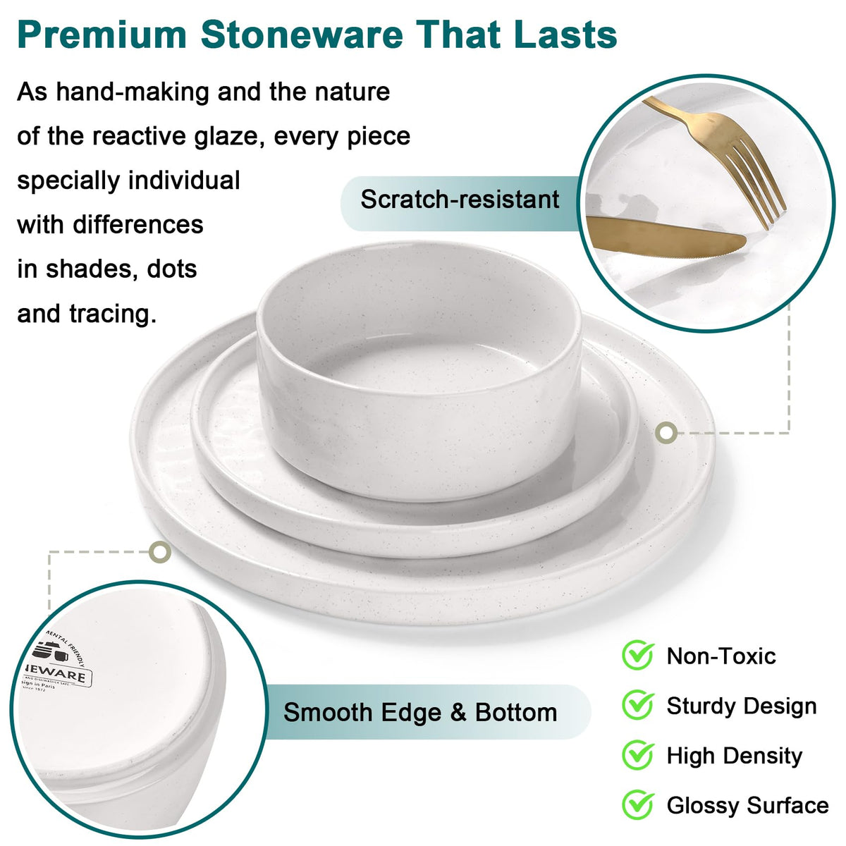 Homikit Dinner Sets for 6 People, 18-Piece Reactive Glaze Plates and Bowls Set, Elegant Dinnerware Stoneware for Kitchen, Healthy & Scratch Resistant,