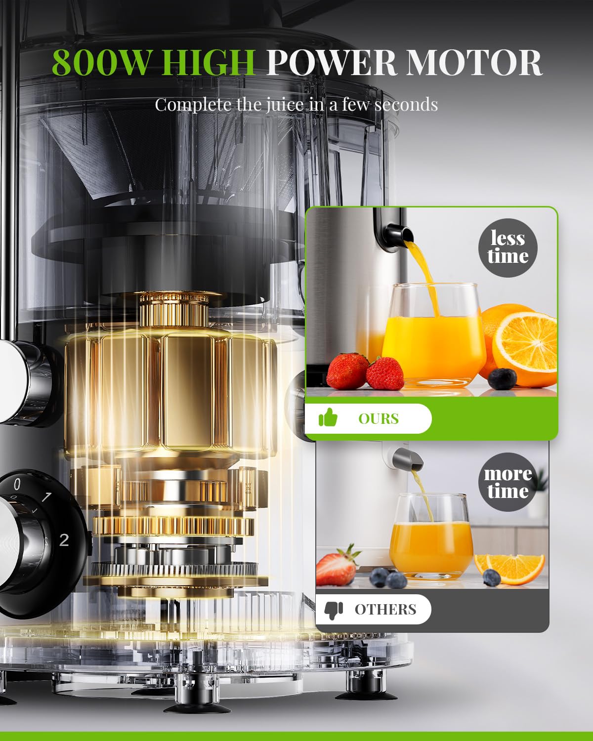 SHARDOR Juicer Machines, 800W Juicers with 3 Speed Control for Fruit and Vegetables,Higher Juice Yield Extractor Machine, Stainless Steel Centrifugal