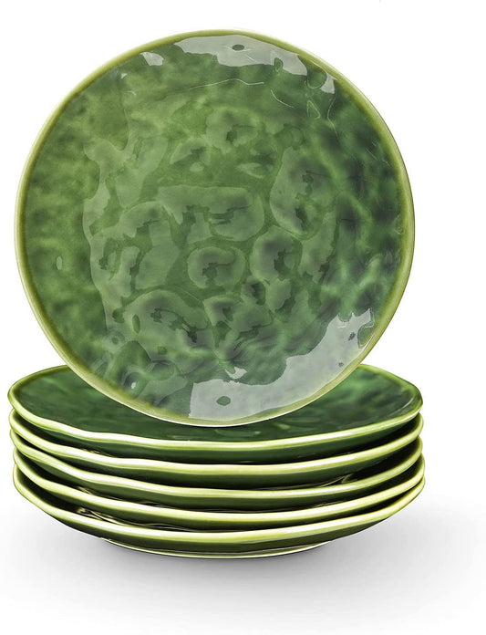 Ceramic Round Dessert Salad Plates - 8 Inch Dessert Plates, Set of 6, Microwave, Oven, and Dishwasher Safe, Scratch Resistant, Porcelain Fluted