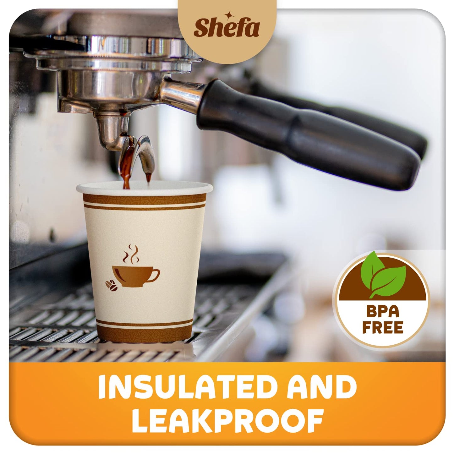 Shefa 1000 Coffee Cups - 8oz Paper Cups for Hot or Cold Drinks, Takeaway Coffee Cups for Coffee Shops - Heat-Resistant Coffee or Tea Cup, BPA-Free