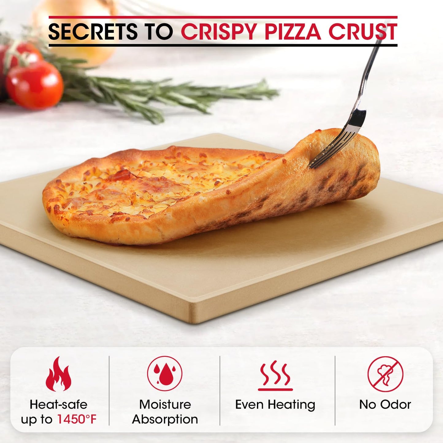 Unicook Square Pizza Stone 33cm, Heavy Duty Ceramic Baking Stone for Oven, BBQ and Grill, Ideal for Making Crisp Crust Pizza, Bread, Cookies and More,