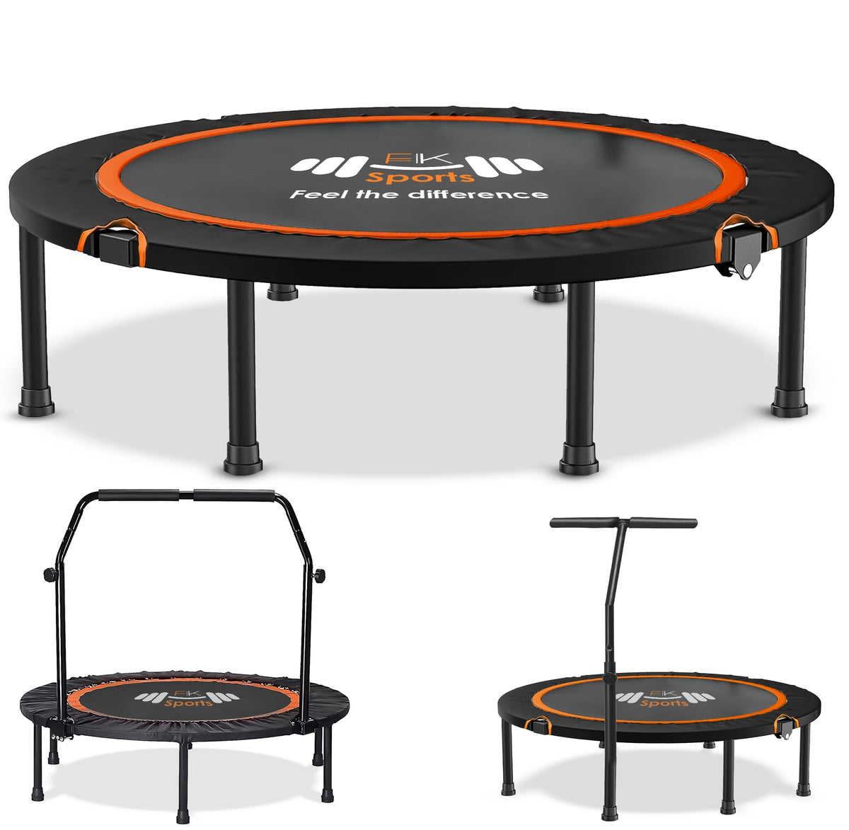 FK Sports Foldable Fitness Rebounder Trampolines, 48" Foldable Mini Trampoline with T Bar Handle, Round Mini Fitness Trampoline a indoor trampoline