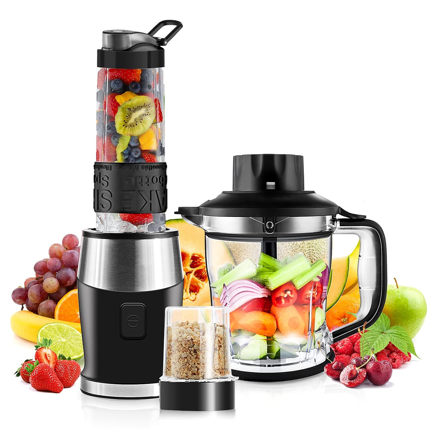 Blender Smoothie Maker, 700W Blender, Portable Food Chopper and Grinder, 570ml BPA Free Bottle, 300ml Grinder Cup, 1200ml Jug, Processor Blenders for