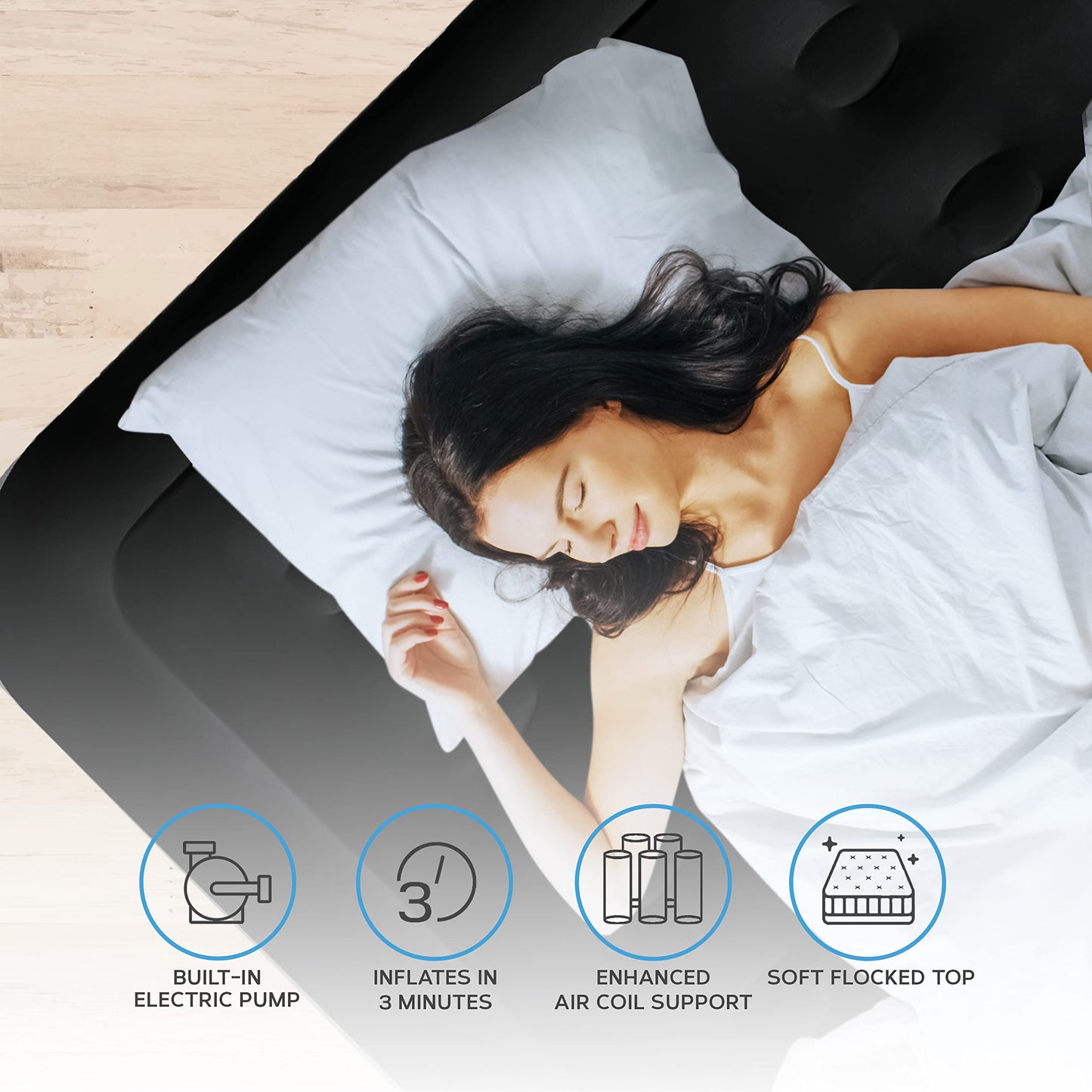 Get Fit Air Bed with Built In Electric Pump - Premium King Size - Blow Up Bed with 2 x Free Pillows - Elevated Inflatable Air Mattress for Outdoor,