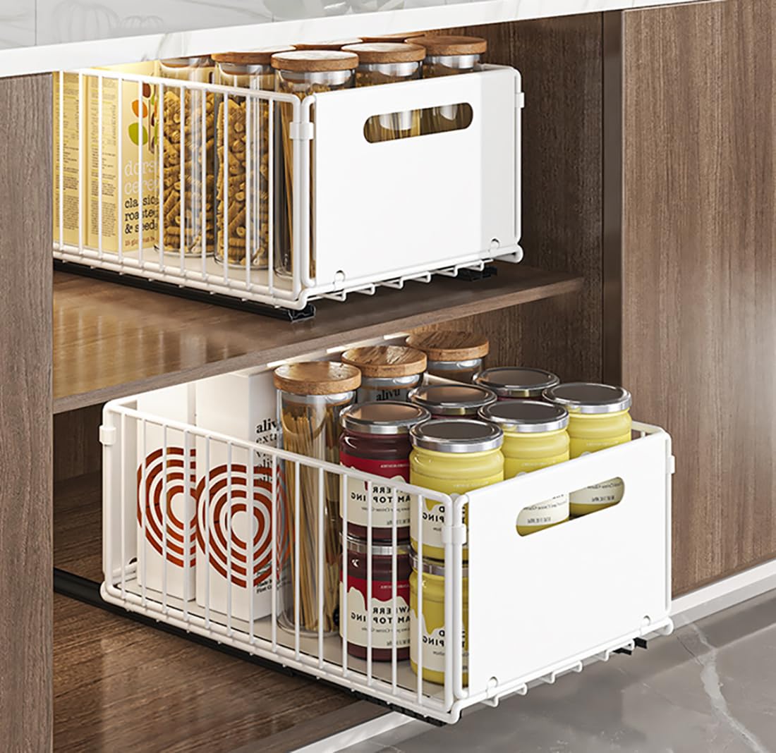 YunNasi Pull Out Cabinet Organizer Slide Out Drawer Storage Shelves Cupboard Organiser Sliding Cabinet Basket for Kitchen with Silent Slide No