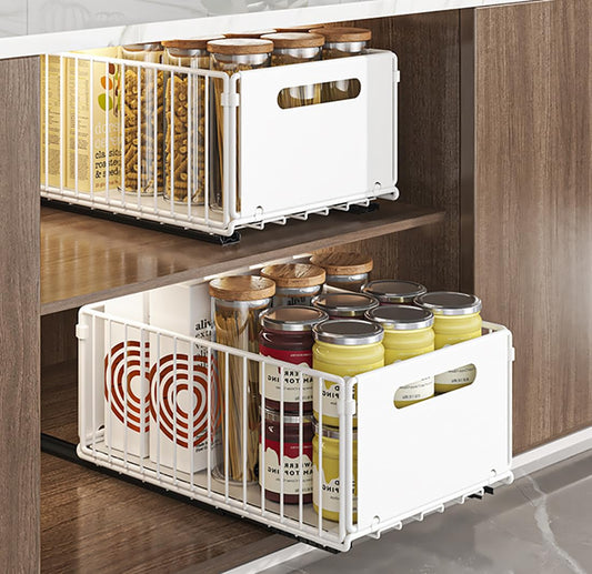 YunNasi Pull Out Cabinet Organizer Slide Out Drawer Storage Shelves Cupboard Organiser Sliding Cabinet Basket for Kitchen with Silent Slide No