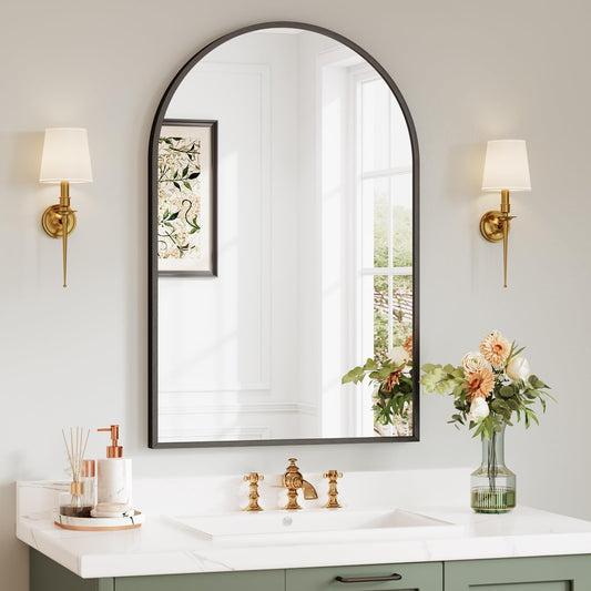 Dripex 50 x 75cm Arched Mirror, Arched Wall Mounted Mirror Home Decorative Bathroom Bedroom Living Room Dressing, Black