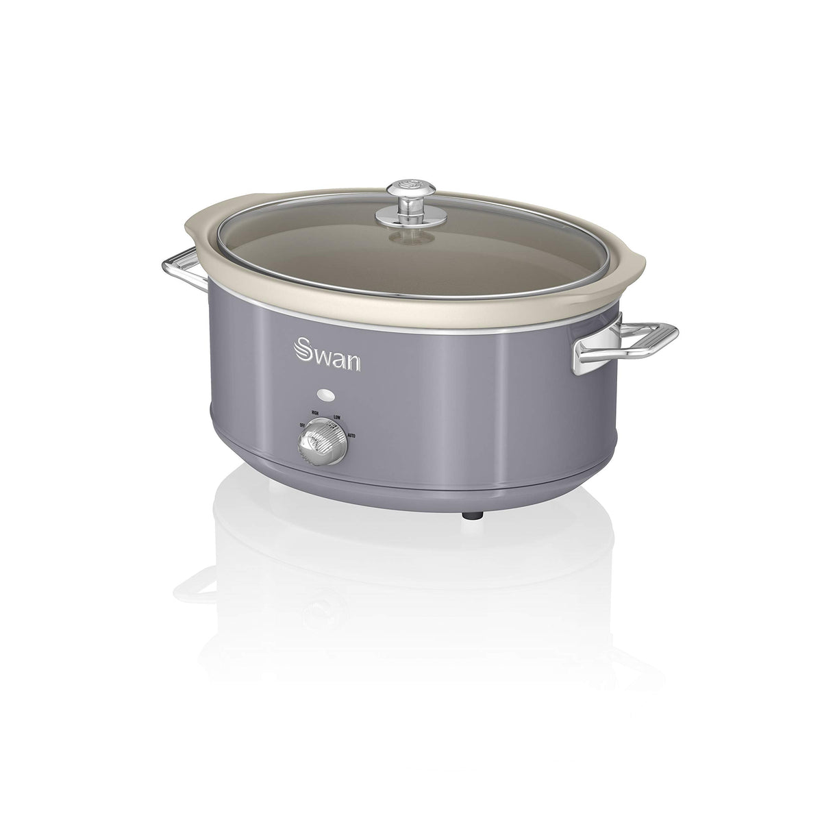 Swan SF17031GRN Retro Slow Cooker with 3 Temperature Settings, Keep Warm Function, 6.5L, 320W, Retro Grey