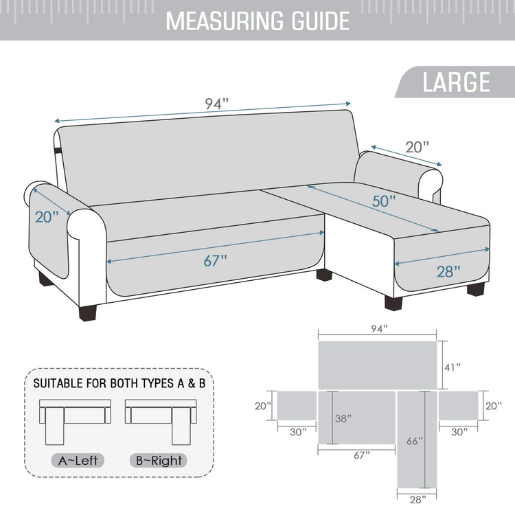 TAOCOCO Corner Sofa Bed Cover Reversible 3 Seater Chaise End Sofa Cover L Shape Sofa Protector for Pets Furniture Sofa Protector (Pale Grey)