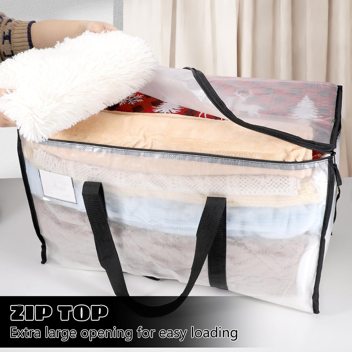 Dntorx 6 Pack Large Clothes Storage Bags with Lids Transparent Moving Bags Heavy Duty Moving Totes for Clothes Bedding Duvet Toys Storage