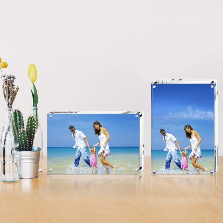 Acrylic Picture Frames 10 x 15 cm(4x6 inch), Clear Double Sided Block Set, Desktop Frameless Magnetic Photo Frame - Set of 5