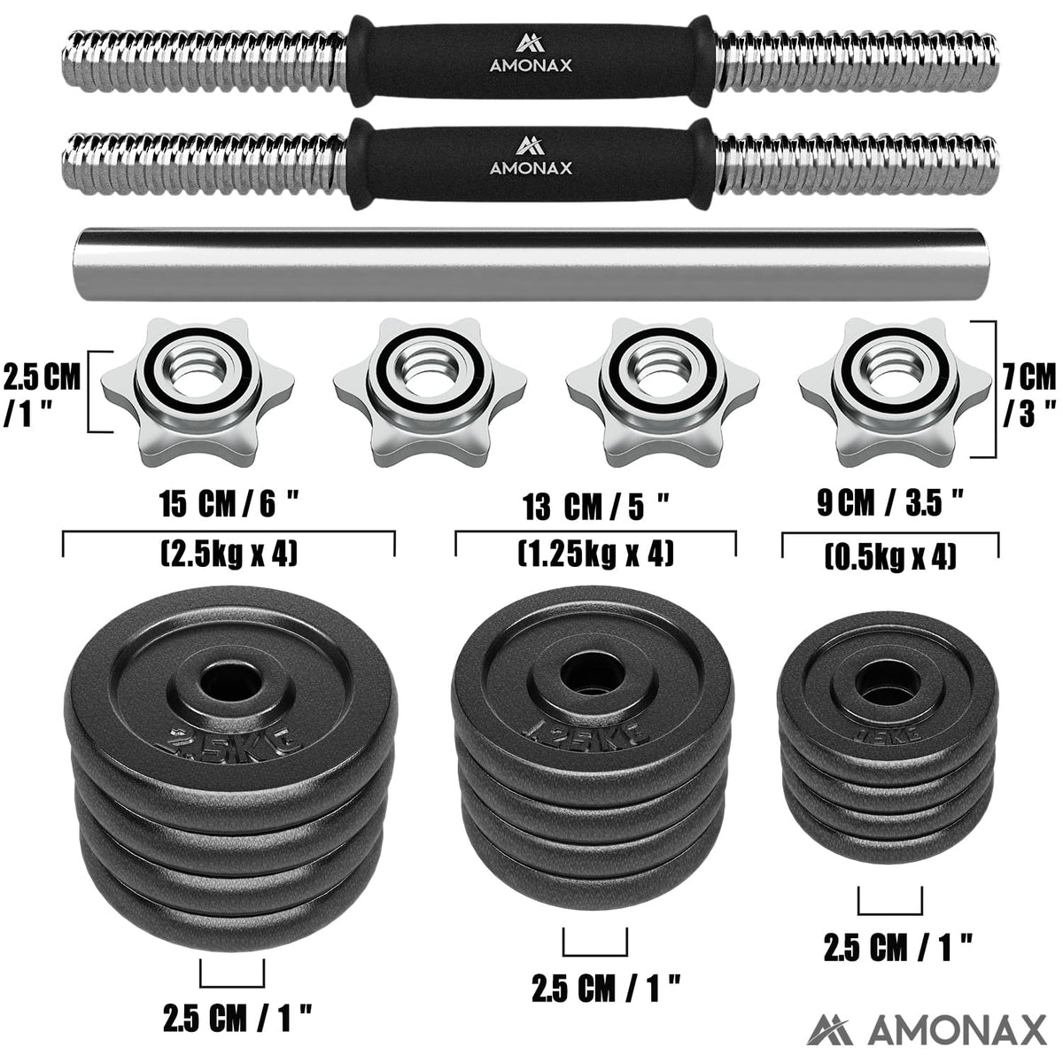 Amonax 20kg Cast Iron Adjustable Dumbbells Weight Set, Barbell Set Men Women, Strength Training Equipment Home Gym Fitness, Dumbell Pair Hand , Bar