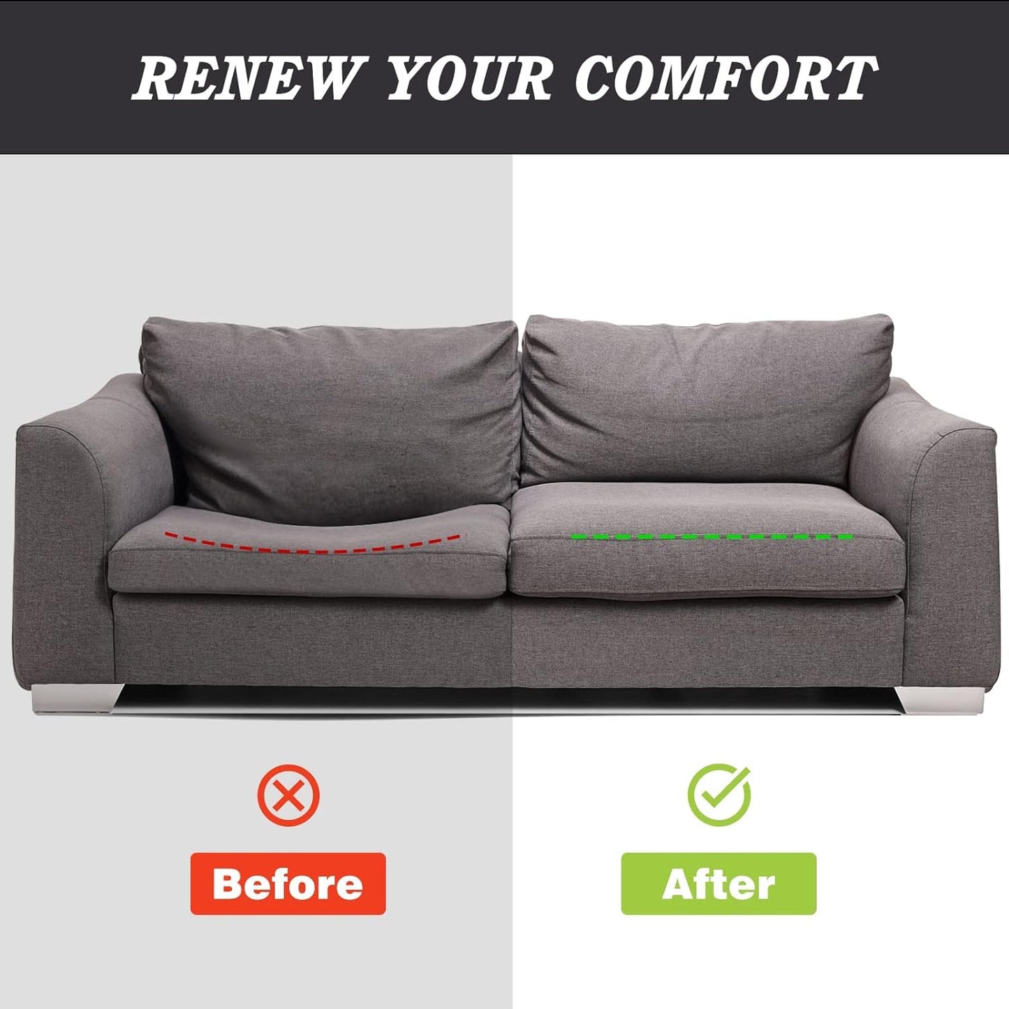 TANYOO Sofa Cushion Support for Sagging Seat Curve Furniture Seat Under Cushion Sag Repair -3Pack