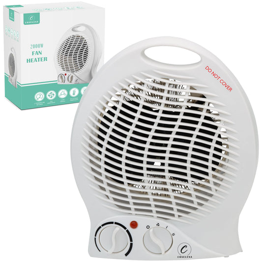 Coselena Electric Heater - 2KW Fan with 2 Heat Settings & Cooling Function - Portable with Adjustable Thermostat - Low Energy Silent Heating for Home,