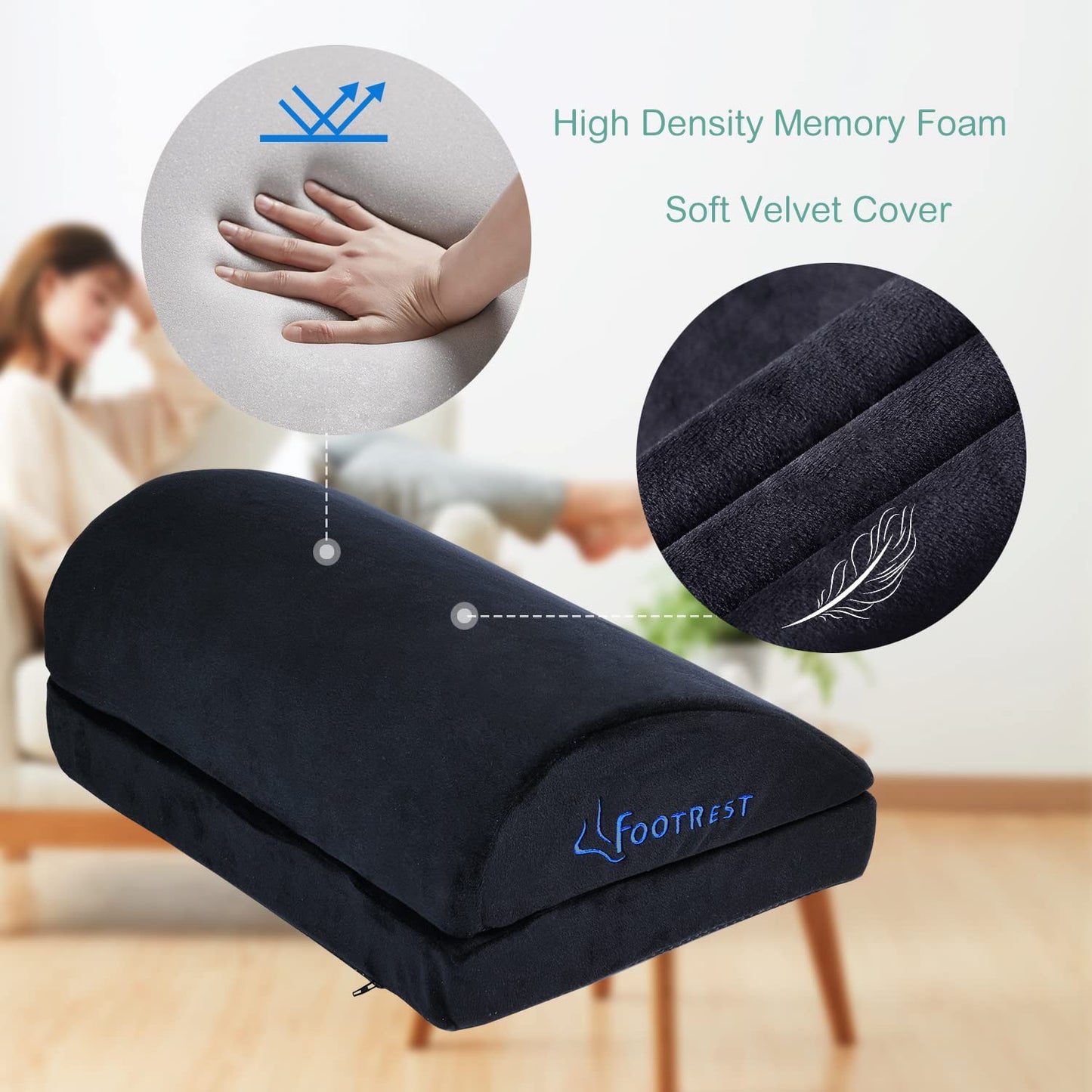 Ergonomic Foot Rest Under Desk, Adjustable Footrest Cushion with 2 Optional Height, Back Leg Knee Feet Support, Non-Slip Foam Footstool Pillow,