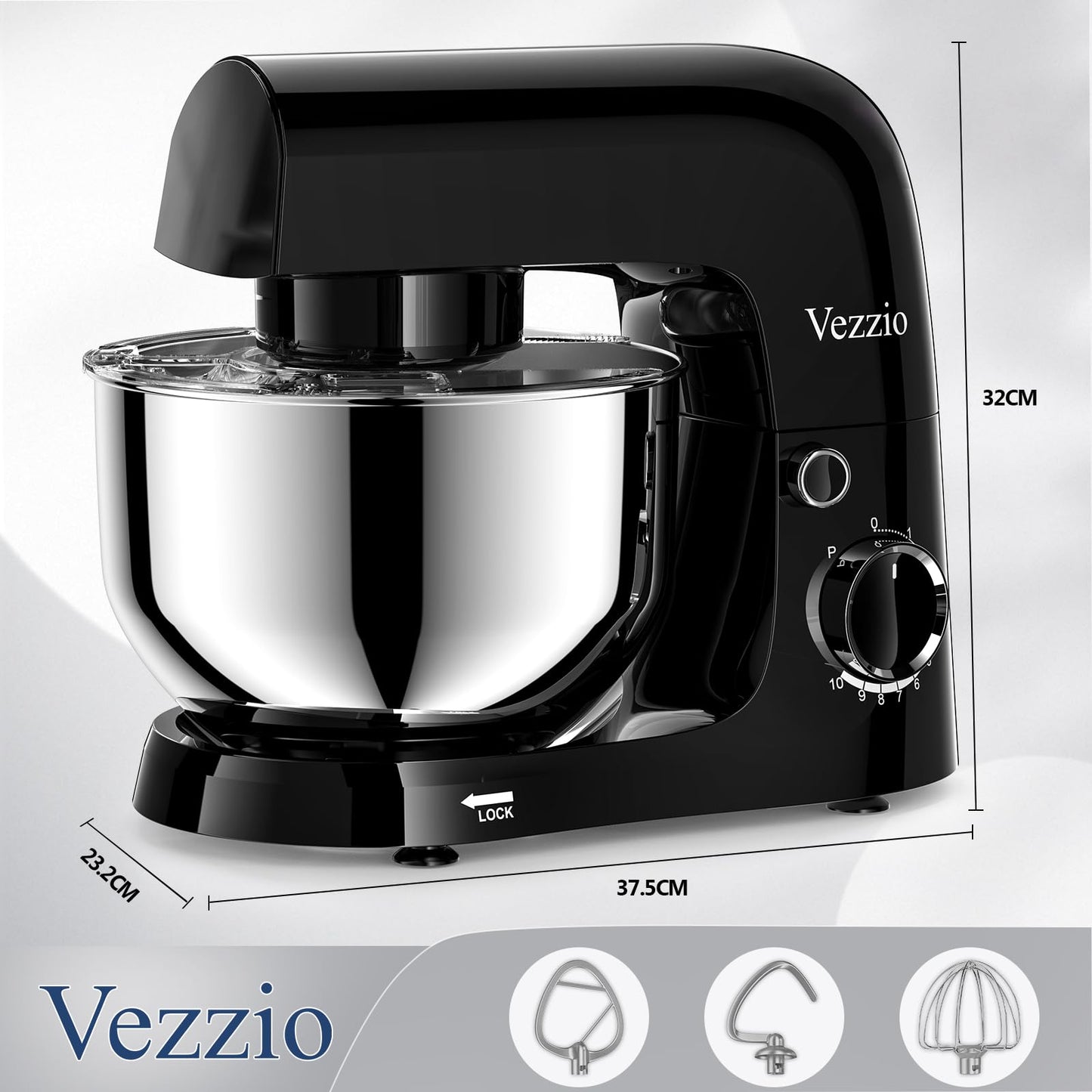 Vezzio Small Stand Mixer,4.5 liters Food Mixers for Baking,1500W 10-Speed Kitchen Cake Mixers,Electric Kitchen Mixers with Small form-factor, Easy to