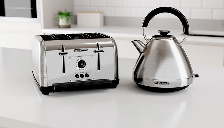 Morphy Richards Venture Brushed 4 Slice Toaster - Brushed Stainless Steel - Defrost Setting - High Lift Feature - 240130