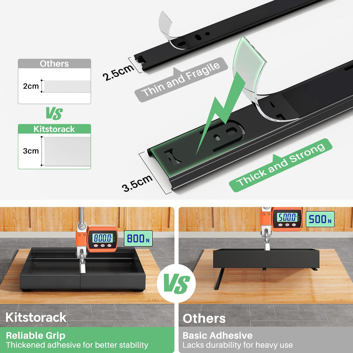 Kitstorack Pull Out Cabinet Organiser, Extendable Slide Out Drawer Storage Shelves for Kitchen Cupboard with Adhesive Film, Roll-Out Sliding Drawer