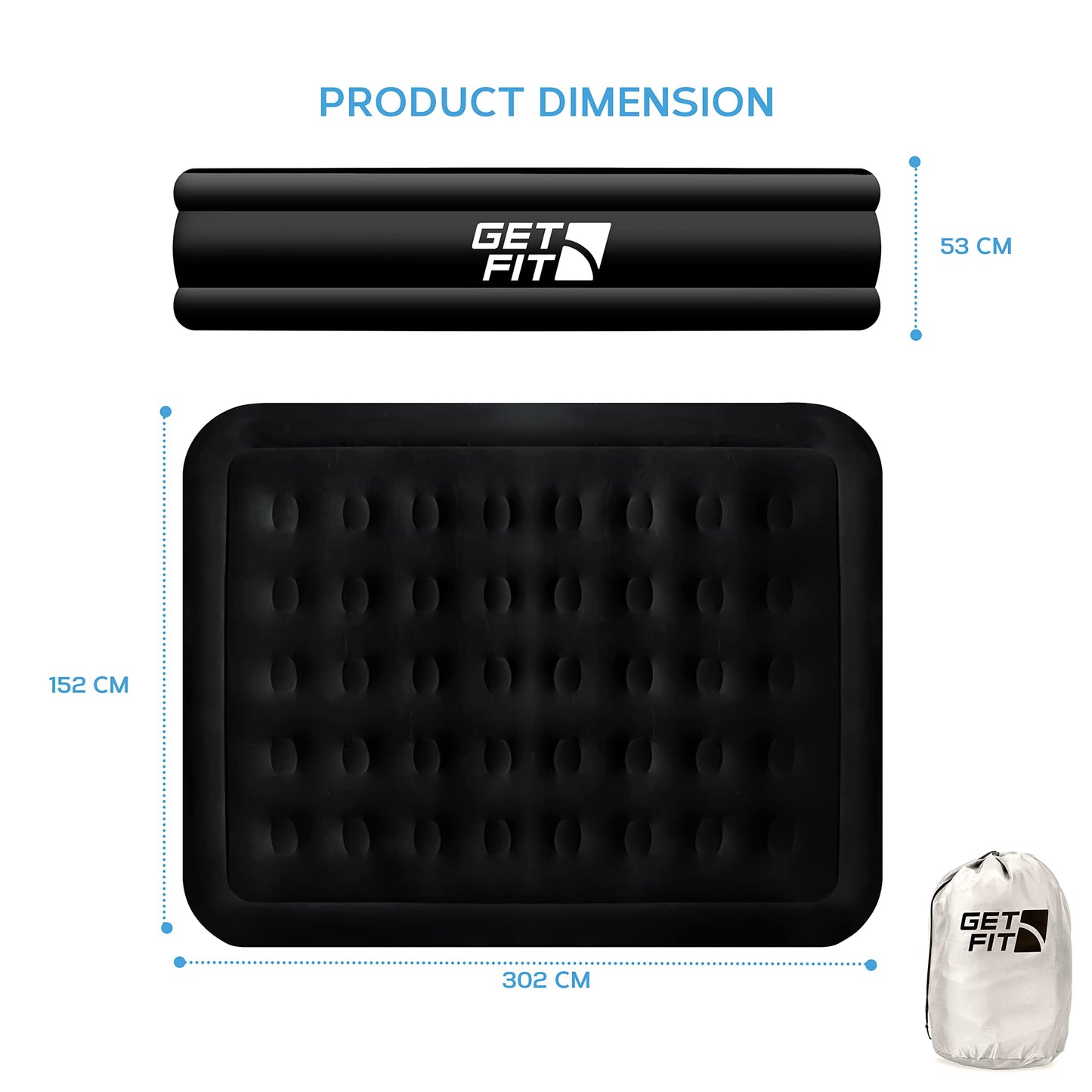Get Fit Air Bed with Built In Electric Pump - Premium King Size - Blow Up Bed with 2 x Free Pillows - Elevated Inflatable Air Mattress for Outdoor,