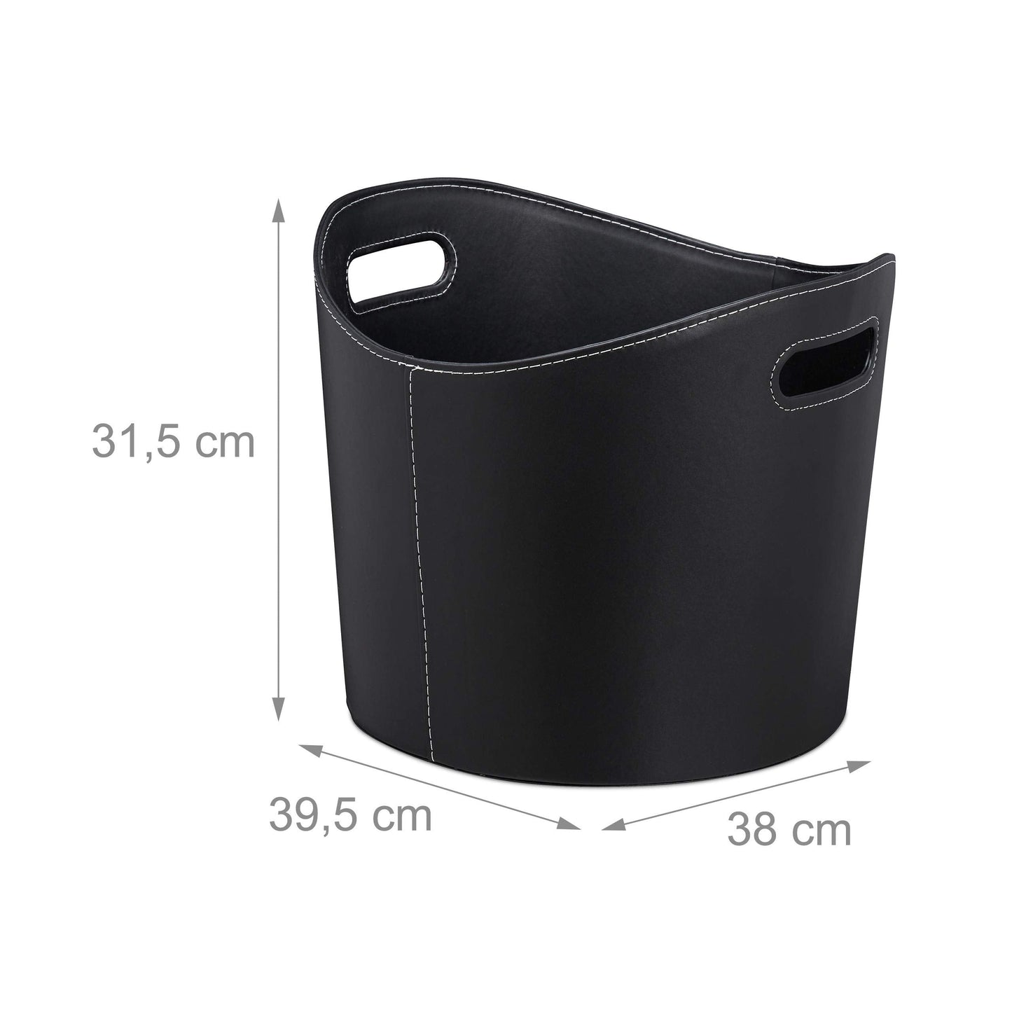 Relaxdays Faux Leather Firewood Basket, Sturdy Log Storage Bin with Handles, Size L, Black, Cardboard, 31.5 x 39.5 x 38 cm