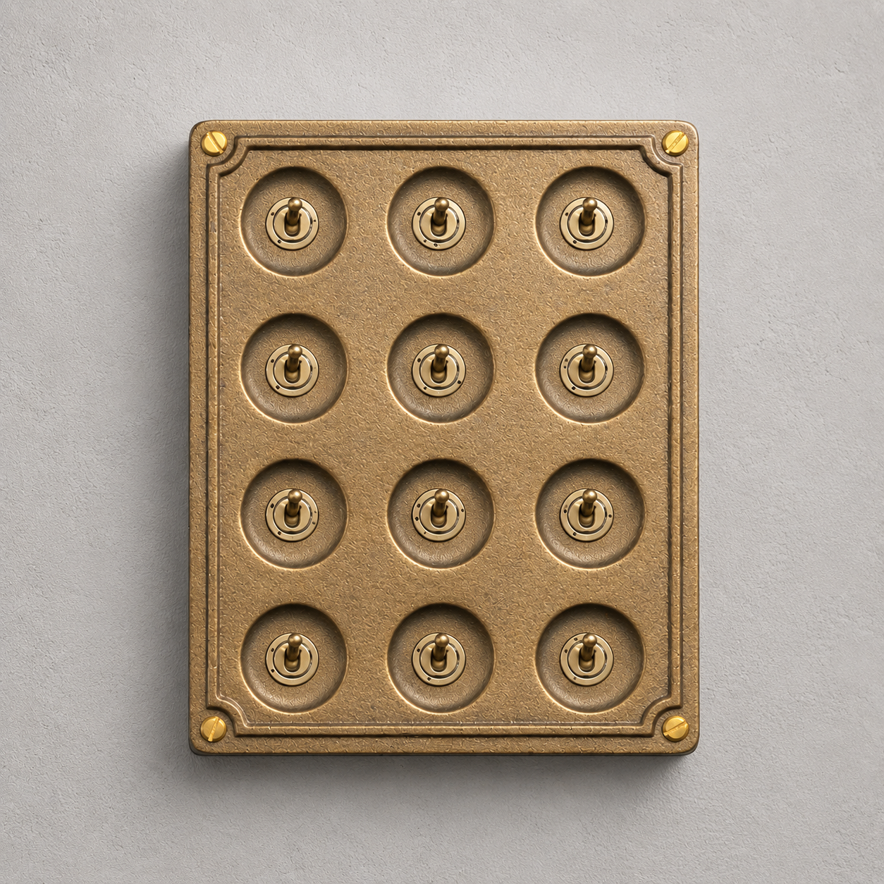 12 Gang 2 Way Bronze Cast Metal Light Switch | Surface Mount Industrial Toggle