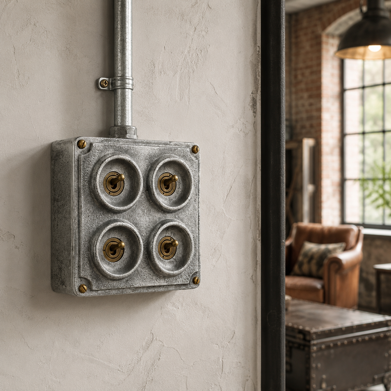 4 Gang 2 Way Solid Cast Metal Conduit Light Switch Industrial