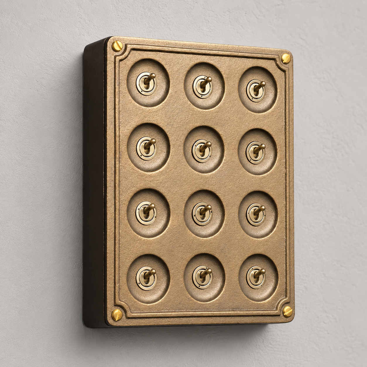 12 Gang 2 Way Bronze Cast Metal Light Switch | Surface Mount Industrial Toggle