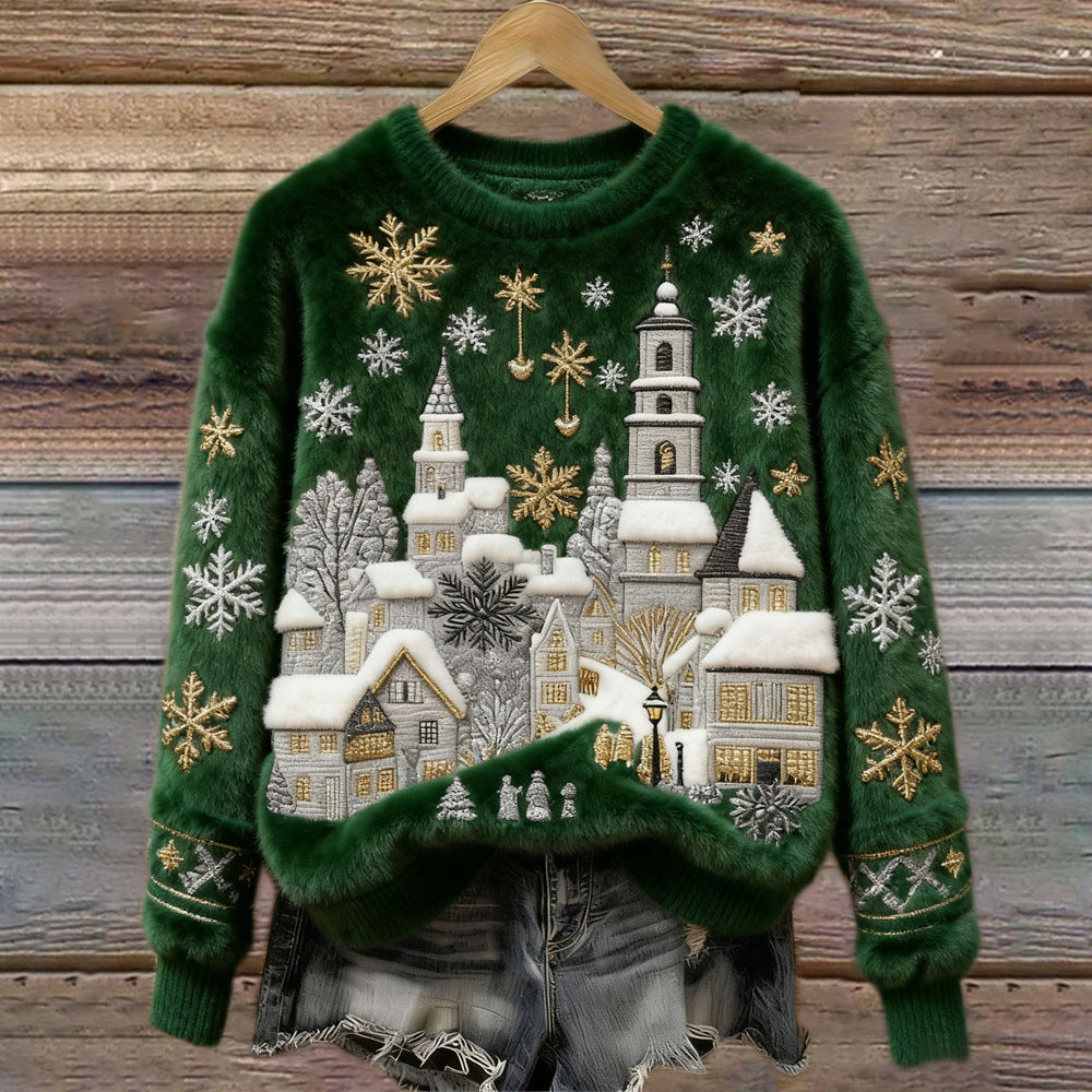 Women's Christmas Crew-neck Patterned Top